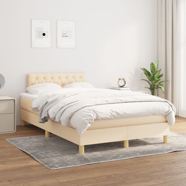 vidaXL Cama box spring con colch&oacute;n tela color crema 120x200 cm