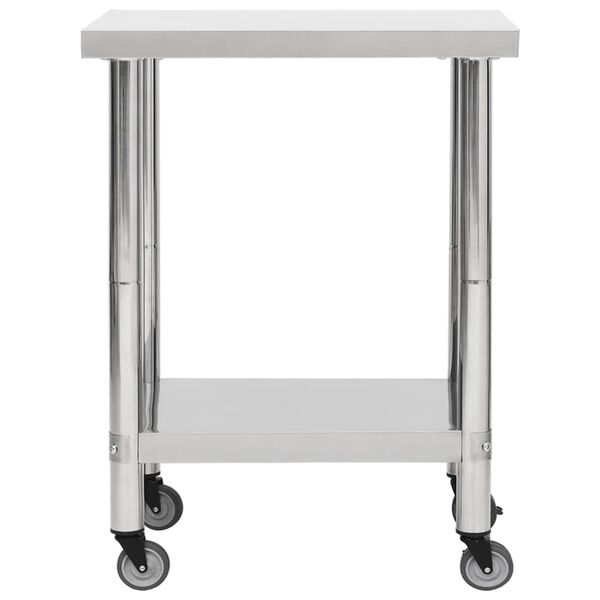 vidaXL Mesa de trabajo para cocina con ruedas acero inox 80x45x85 cm