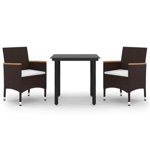 vidaXL Set comedor de jard&iacute;n 3 pzas y cojines rat&aacute;n sint&eacute;tico y vidrio