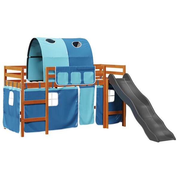 vidaXL Cama alta para ni&ntilde;os con t&uacute;nel madera pino azul 80x200 cm