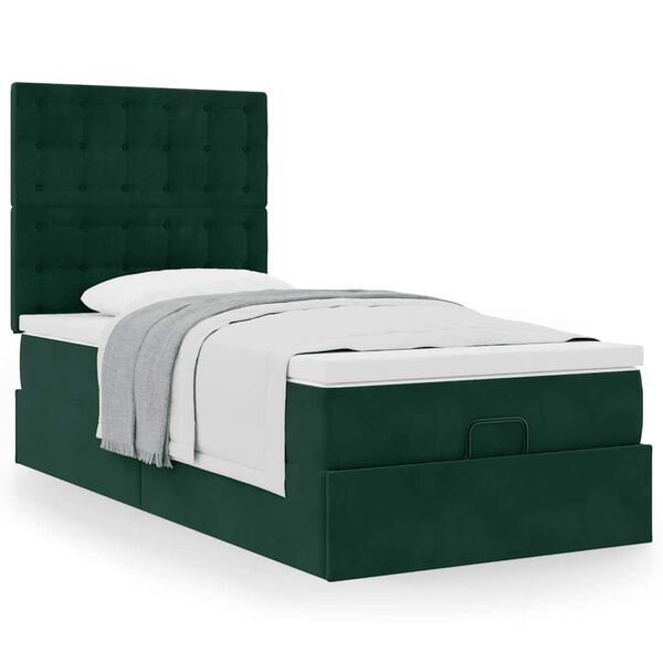 vidaXL Estructura cama otomana colchones verde oscuro 90x190cm