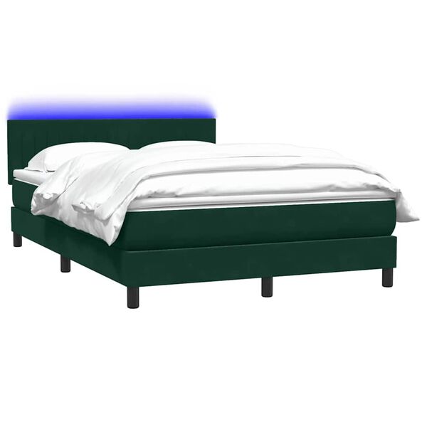 vidaXL Cama box spring con colch&oacute;n y LED terciopelo verde oscuro 160x210 cm