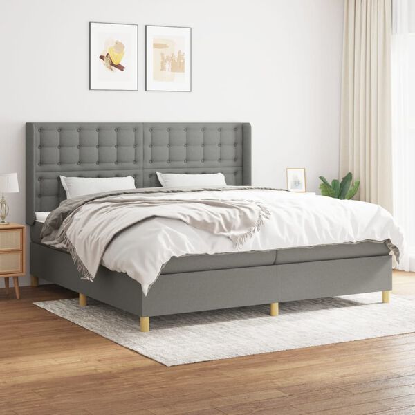 vidaXL Cama box spring con colch&oacute;n tela gris oscuro 200x200 cm