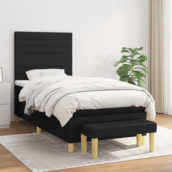 vidaXL Cama box spring con colch&oacute;n tela negro 90x190 cm
