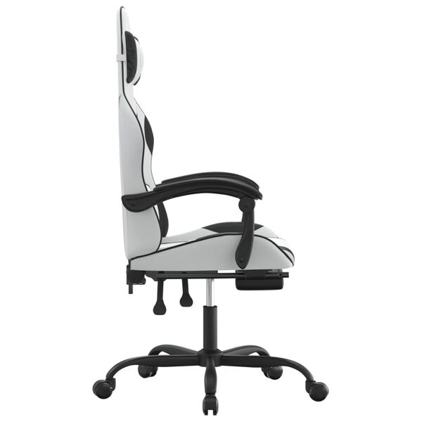 vidaXL Silla gaming giratoria reposapi&eacute;s cuero sint&eacute;tico blanco negro