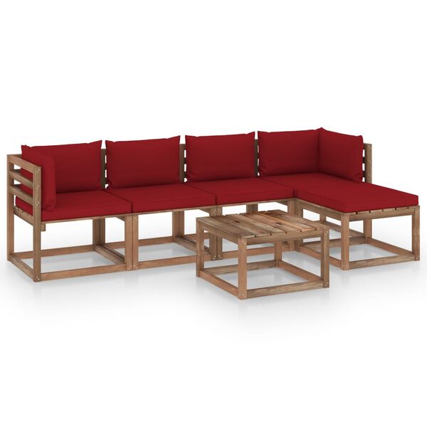 vidaXL Juego de muebles de jard&iacute;n 6 piezas con cojines rojo tinto