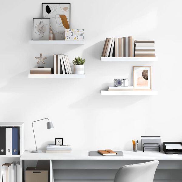 vidaXL Estante flotante de pared 4 uds MDF blanco brillo 60x23,5x3,8cm