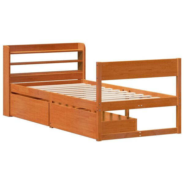 vidaXL Estructura de cama sin colch&oacute;n madera maciza marr&oacute;n 75x190 cm