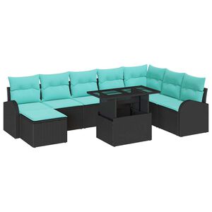 vidaXL Conjunto de sof&aacute; de jard&iacute;n 9 uds. Negro Polirat&aacute;n