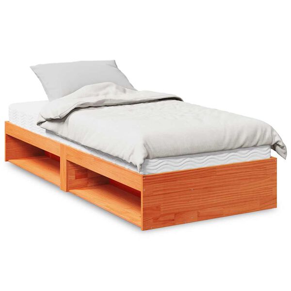 vidaXL Sof&aacute; cama con colch&oacute;n madera maciza pino marr&oacute;n cera 90x200 cm
