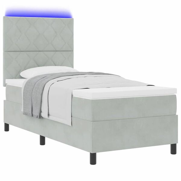 vidaXL Cama Box Spring LED con colch&oacute;n Gris Claro 100 x 200 cm tela