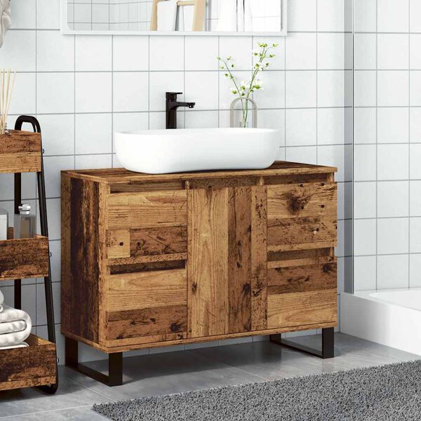vidaXL Mueble de lavabo madera de ingenier&iacute;a envejecida 80x33x60 cm