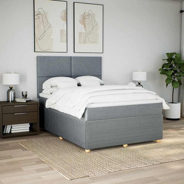 vidaXL Cama box spring con colch&oacute;n tela gris claro 160x200 cm