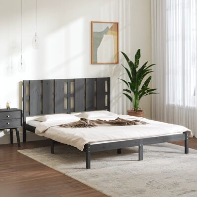 vidaXL Estructura de cama madera maciza King Size gris 150x200 cm