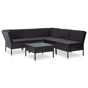 vidaXL Set muebles de jard&iacute;n 6 piezas y cojines rat&aacute;n sint&eacute;tico negro