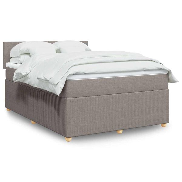 vidaXL Cama box spring con colch&oacute;n tela gris taupe 140x190 cm