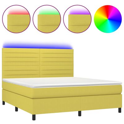 vidaXL Cama box spring colchón y luces LED tela verde 180x200 cm