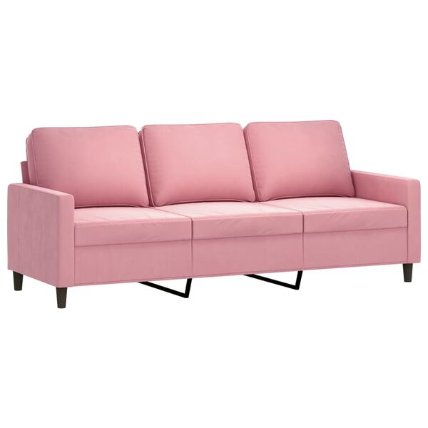 vidaXL Sof&aacute; de 3 plazas con taburete de terciopelo rosa180 cm