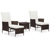 vidaXL Set muebles de jard&iacute;n 3 piezas y cojines rat&aacute;n sint&eacute;tico marr&oacute;n