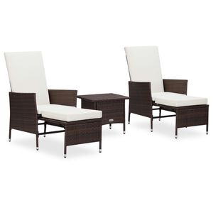 vidaXL Set muebles de jard&iacute;n 3 piezas y cojines rat&aacute;n sint&eacute;tico marr&oacute;n
