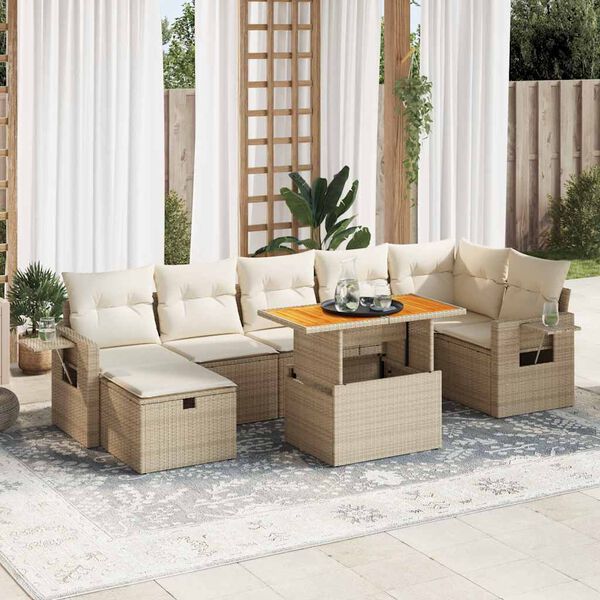 vidaXL Set sof&aacute;s jard&iacute;n y cojines 5 pzas rat&aacute;n sint&eacute;tico acacia beige