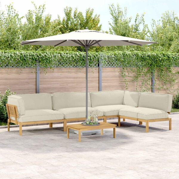 vidaXL Juego de Sof&aacute; con coj&iacute;n 5 pcs Crema Madera de Acacia S&oacute;lida