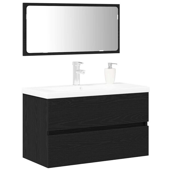 vidaXL Juego de muebles de ba&ntilde;o 3 pcs Roble Negro Madera de ingenier&iacute;a