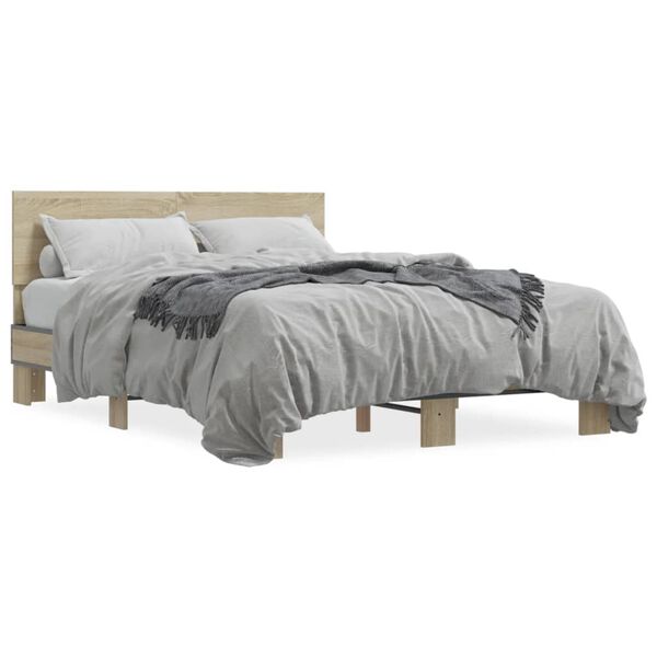 vidaXL Estructura cama madera ingeniería metal roble Sonoma 140x190 cm