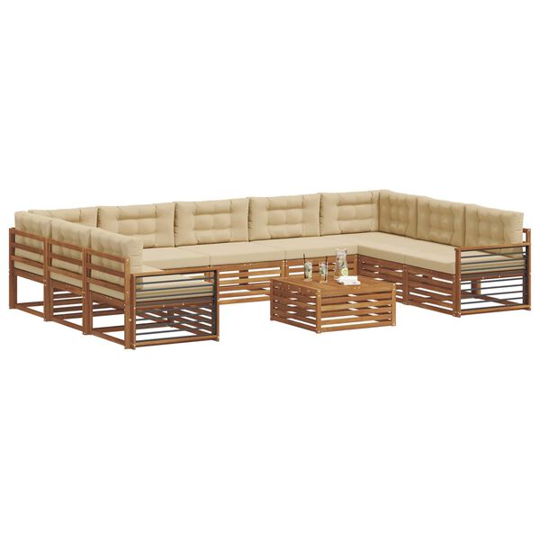 vidaXL Juegos de sof&aacute;s 10 pcs Natural y Beige Madera de Acacia S&oacute;lida