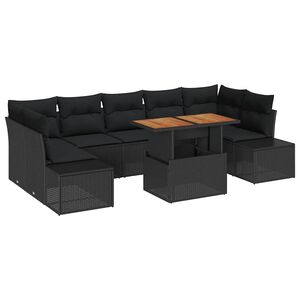 vidaXL Conjunto de Comedor de Jard&iacute;n con coj&iacute;n 8 pcs Negro y Marr&oacute;n