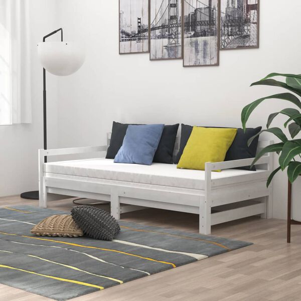 vidaXL Sofá cama extraíble madera maciza de pino blanco 2x(90x200) cm