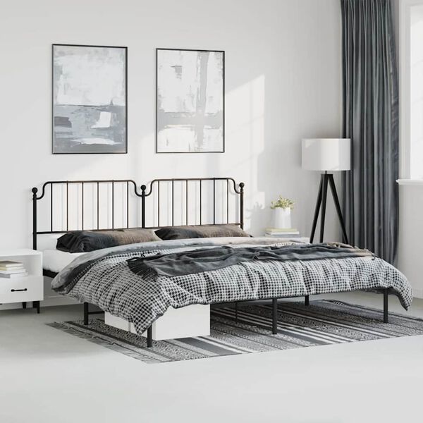 vidaXL Estructura cama sin colch&oacute;n con cabecero metal negro 193x203 cm