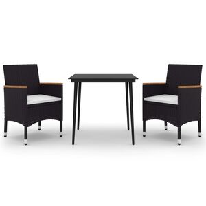 vidaXL Set comedor de jard&iacute;n 3 pzas y cojines rat&aacute;n sint&eacute;tico y vidrio