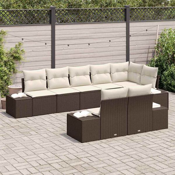 vidaXL Conjunto de sof&aacute;s de jard&iacute;n 8 pcs Marr&oacute;n y crema Polirat&aacute;n