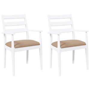 vidaXL Sillas de comedor con cojines 2uds blancas madera maciza caucho