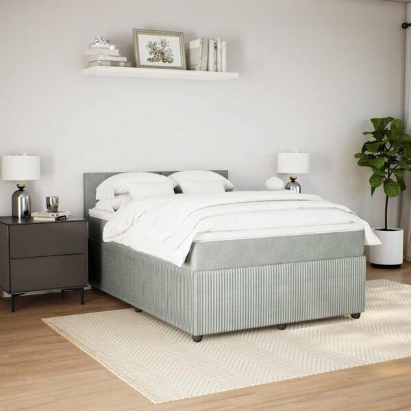 vidaXL Cama box spring con colch&oacute;n terciopelo gris claro 140x190 cm