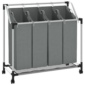 vidaXL Cesto de ropa con ruedas, 4 compartimentos, color gris