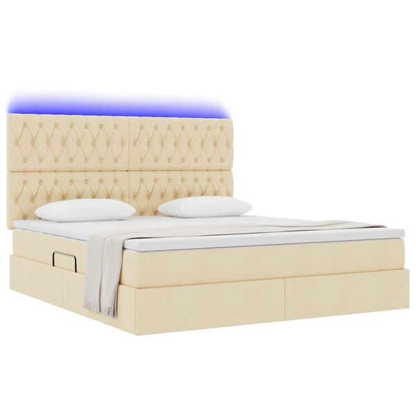 vidaXL Cama con almacenamiento y LED Crema 180 x 200 cm Poli&eacute;ster