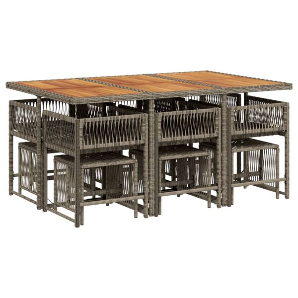 vidaXL Set de comedor de jard&iacute;n 11 pzas y cojines rat&aacute;n sint&eacute;tico gris