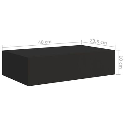 vidaXL Estante con cajón de pared MDF negro 40x23,5x10 cm