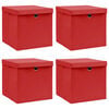 vidaXL Cajas de almacenaje con tapas 4 uds tela rojo 32x32x32 cm