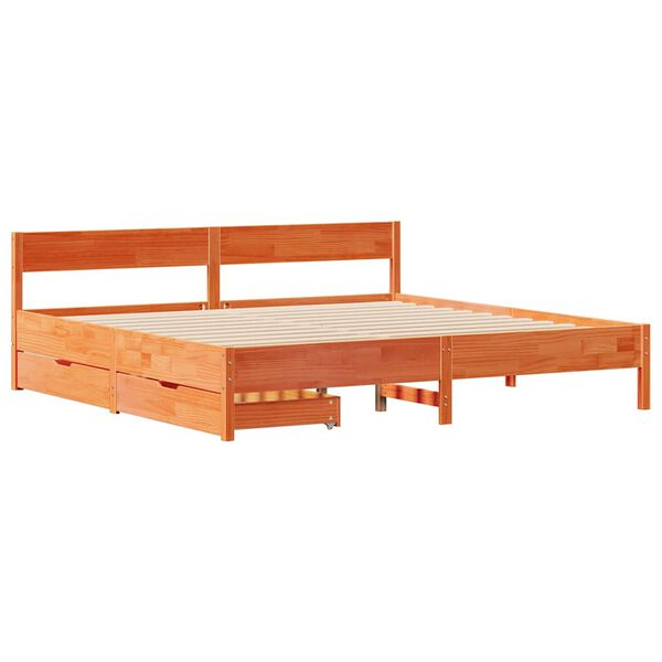 vidaXL Cama sin colch&oacute;n madera maciza de pino marr&oacute;n cera 200x200 cm