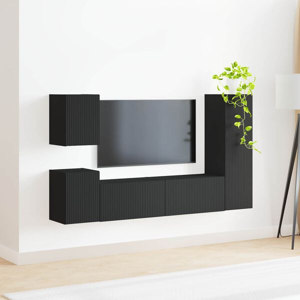 vidaXL Conjunto de mueble de TV 4 pcs Negro Madera de ingenier&iacute;a