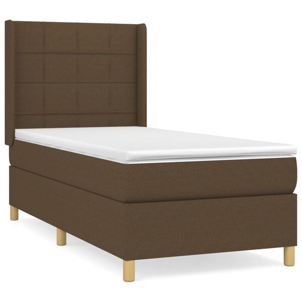 vidaXL Cama box spring con colch&oacute;n tela marr&oacute;n oscuro 90x200 cm