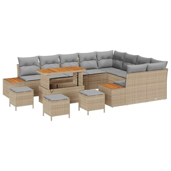 vidaXL Conjunto de sof&aacute;s de jard&iacute;n con coj&iacute;n 13 pcs Beige Polirat&aacute;n