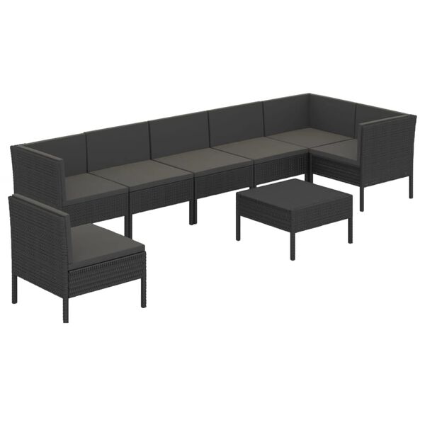 vidaXL Set de muebles de jard&iacute;n 8 pzas y cojines rat&aacute;n sint&eacute;tico negro