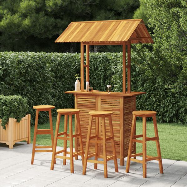 vidaXL Juego muebles de bar de jard&iacute;n 5 piezas madera maciza de acacia
