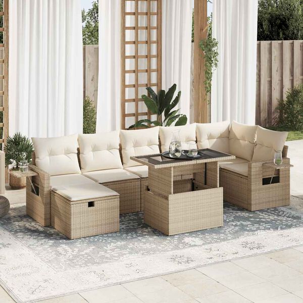 vidaXL Set de sof&aacute;s de jard&iacute;n y cojines 8 piezas rat&aacute;n sint&eacute;tico beige