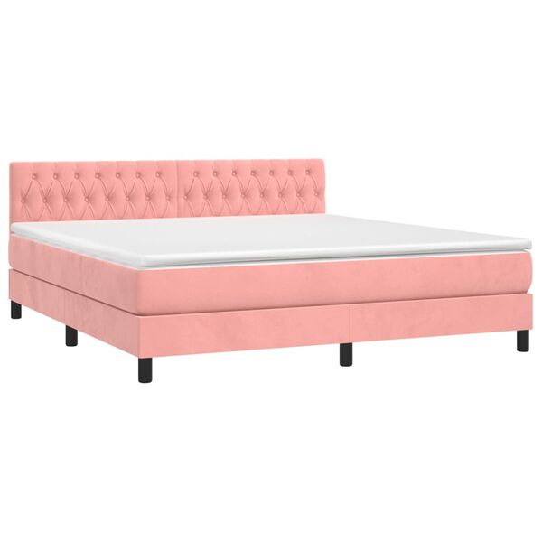 vidaXL Cama box spring colch&oacute;n y LED terciopelo rosa 160x200 cm