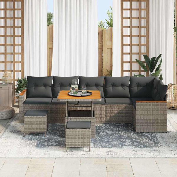vidaXL Conjunto de sof&aacute;s de jard&iacute;n 9 pcs Gris rat&aacute;n sint&eacute;tico